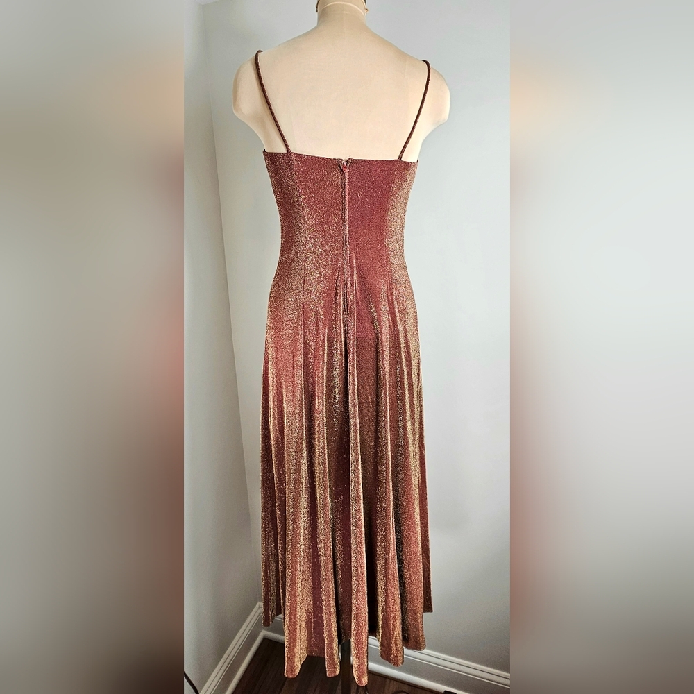 Moda International Copper Metallic Midi Dress Size 4 90s Slip Dress - Picture 5 of 12